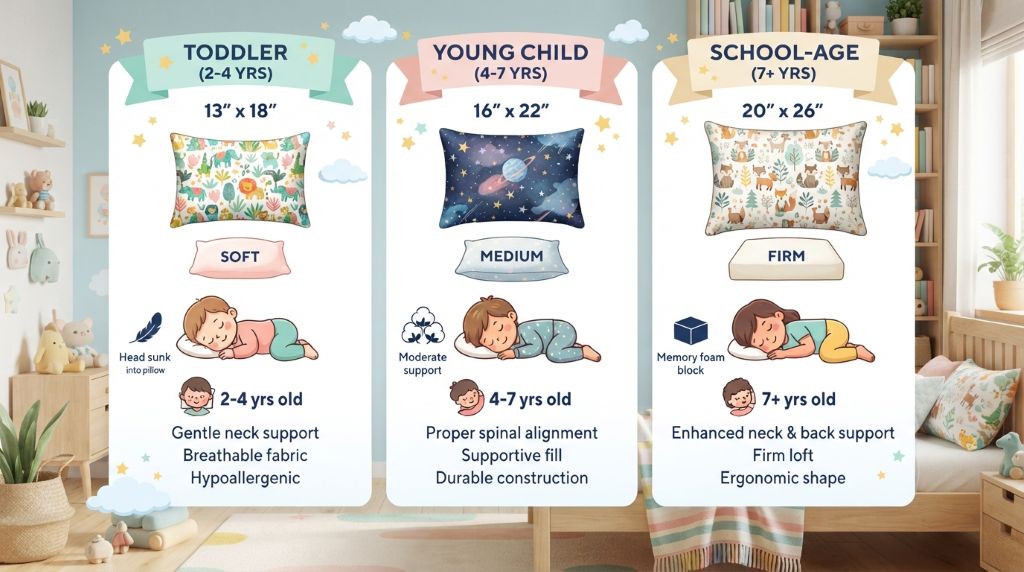 Comparing pillow sizes and firmness for children